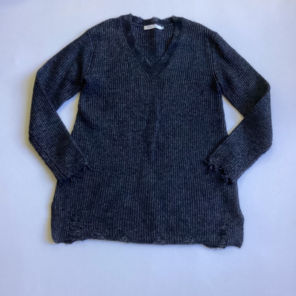 Stitches and Stripes Sweater Womens Extra Small Black Destroyed Grunge Ripped